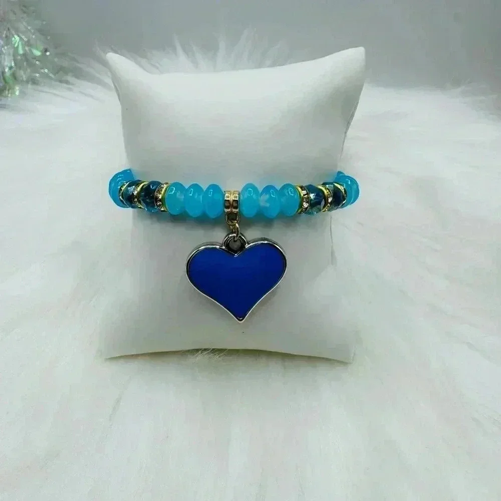 Blue Beaded Bracelet Heart Pendant Bracelet